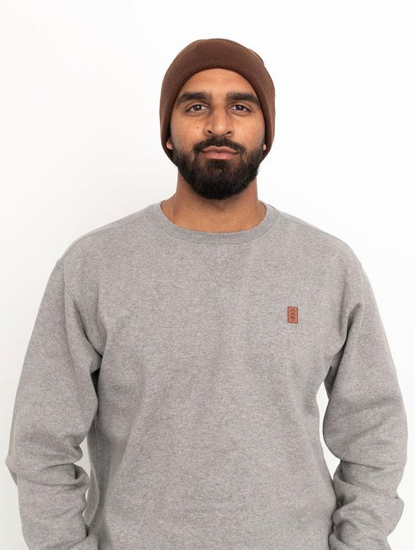 Northbound - Leather Patch Crew Neck Fleece in Grey