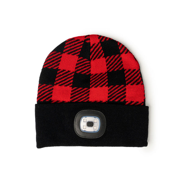 Festive AF Nightscope USB Rechargeable LED Beanie - Red & Black Plaid