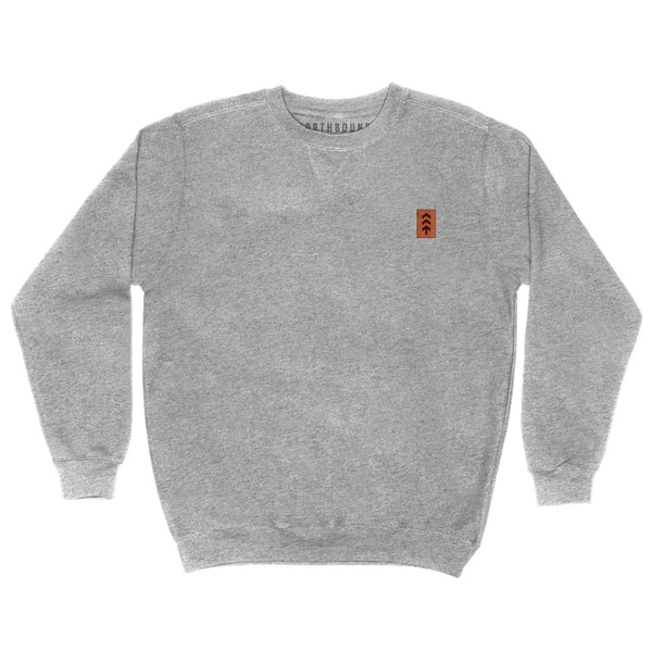 Northbound - Leather Patch Crew Neck Fleece in Grey