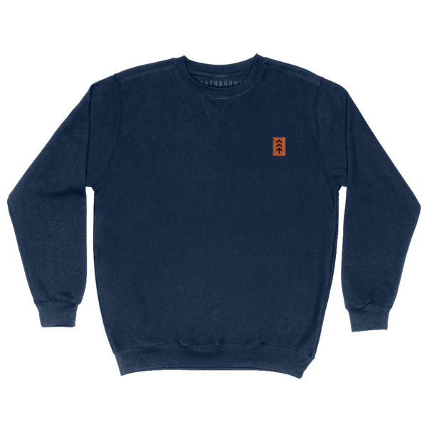 Northbound - Leather Patch Crew Neck Fleece in Navy