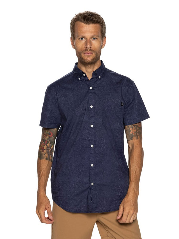 Navy blue short sleeve button up sale